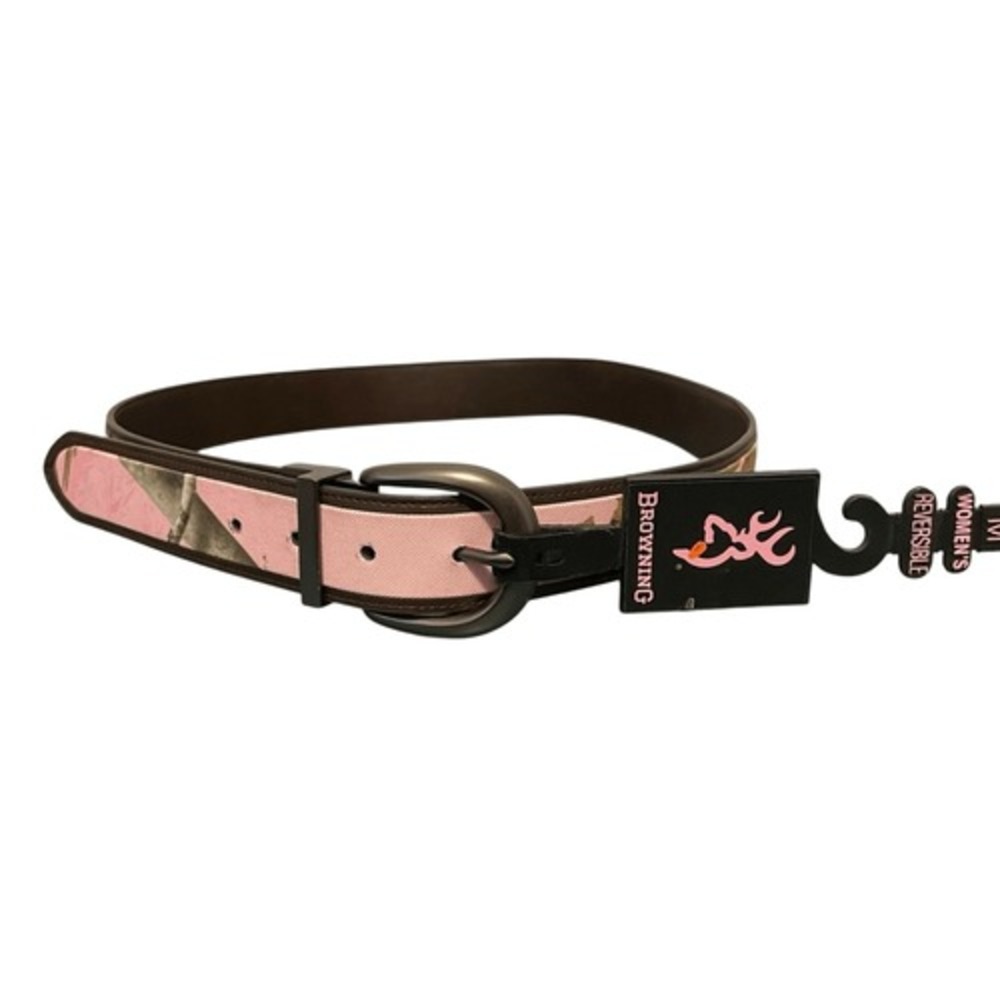 Browning Womens Reversible Belt Pink Camouflage Brown Rotating Buckle 35 Inch